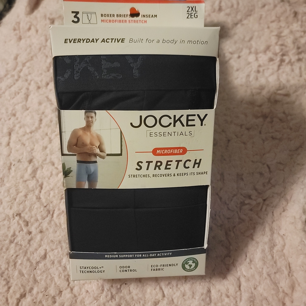 Jockey Black Boxer Briefs Essential Comfort Sz XXL 2xl Pack Of 3 Microfiber Stre